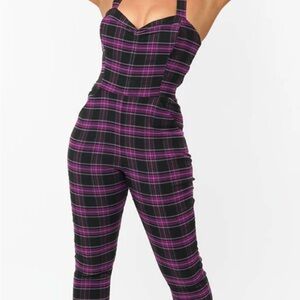 Plaid Black and Purple Women's Jumpsuit
